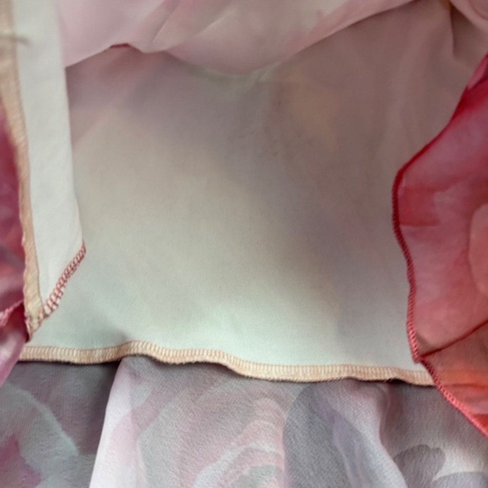 PrettyLittleThing Mini Skirt Women Size 10 Pink Floral Mesh Ruffle Hem Rose‎ - Picture 5 of 7